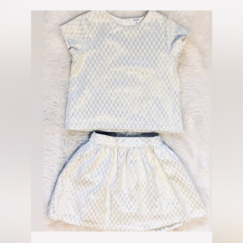 Carter's - Cream & Gold Metallic Diamond Pattern Two-Piece Dress Skirt Girls 7